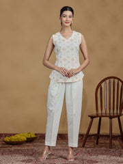 Off White Printed Cotton Sleeveless Tunic