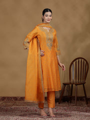 Light Orange Embroidered Straight Kurta Set with Dupatta