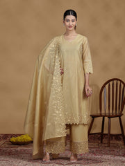 Gold Embroidered Straight Kurta Set with Dupatta