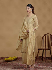 Gold Embroidered Straight Kurta Set with Dupatta
