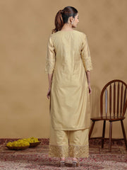 Gold Embroidered Straight Kurta Set with Dupatta