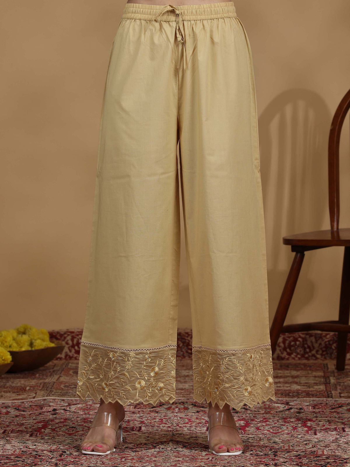 Gold Embroidered Straight Kurta Set with Dupatta