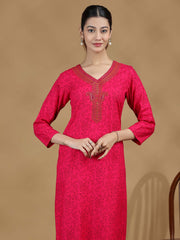Pink Embroidered Straight Kurta