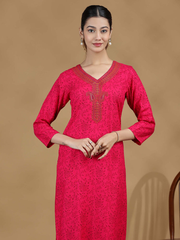Pink Embroidered Straight Kurta