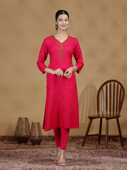 Pink Embroidered Straight Kurta