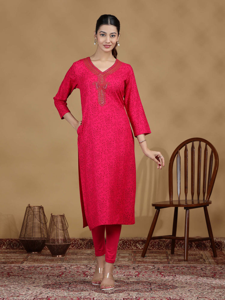 Pink Embroidered Straight Kurta