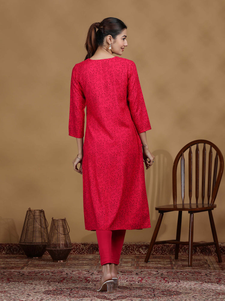 Pink Embroidered Straight Kurta