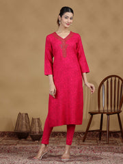 Pink Embroidered Straight Kurta
