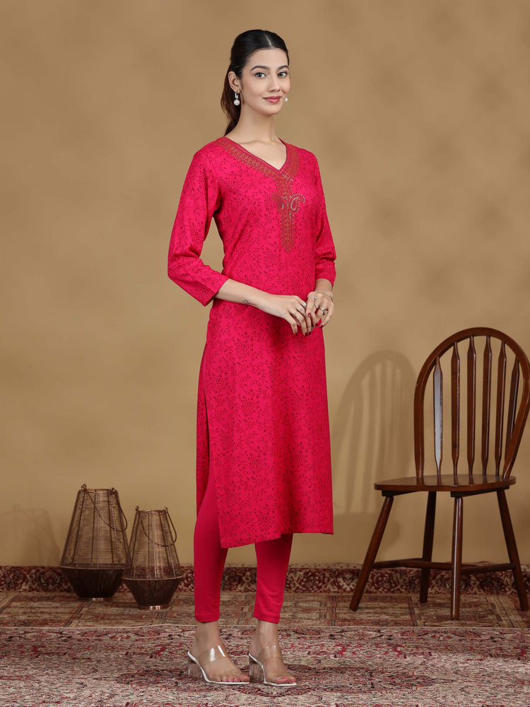 Pink Embroidered Straight Kurta