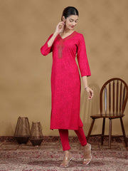 Pink Embroidered Straight Kurta