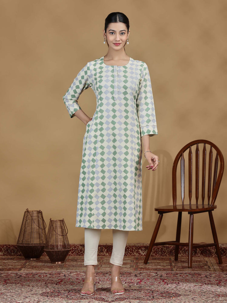 Pastel Green Geometric Printed Straight Kurta