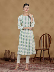 Pastel Green Geometric Printed Straight Kurta