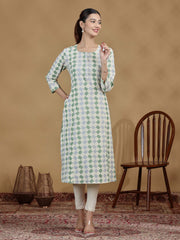 Pastel Green Geometric Printed Straight Kurta