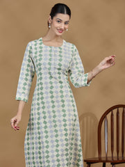 Pastel Green Geometric Printed Straight Kurta