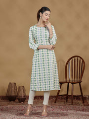 Pastel Green Geometric Printed Straight Kurta
