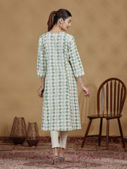 Pastel Green Geometric Printed Straight Kurta