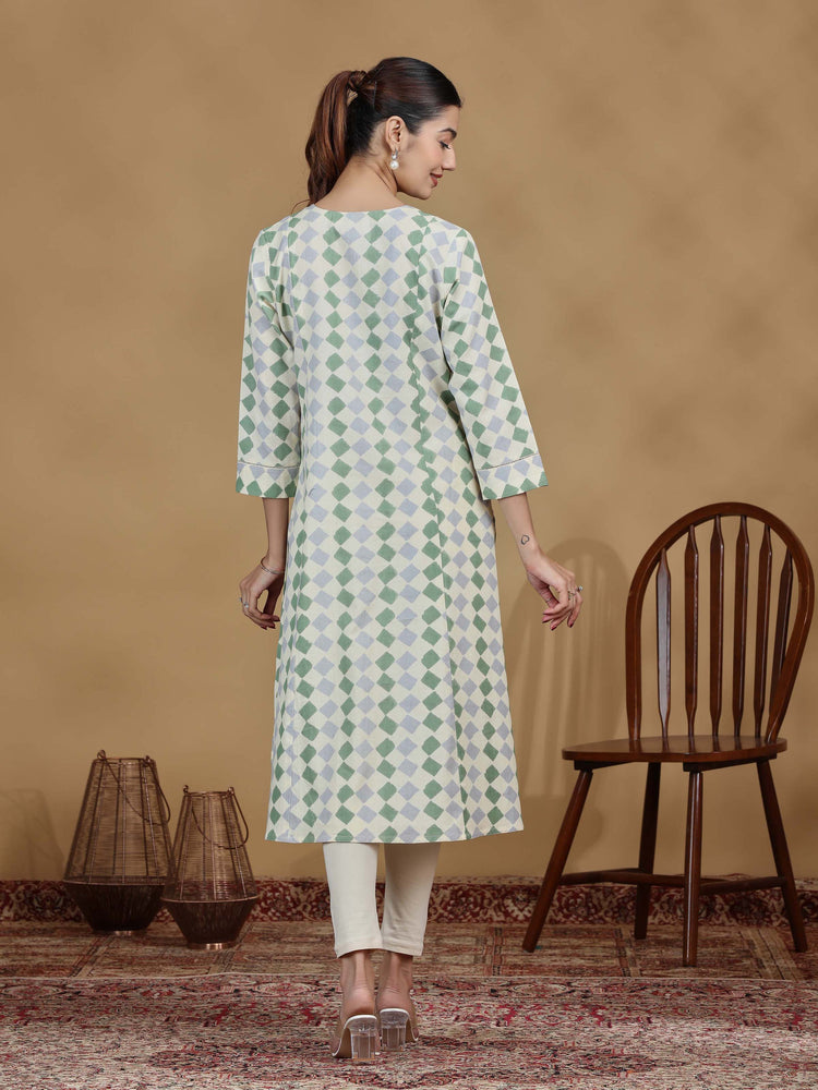 Pastel Green Geometric Printed Straight Kurta