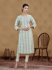 Pastel Green Geometric Printed Straight Kurta