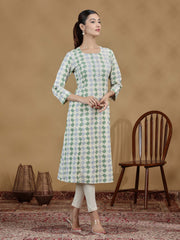 Pastel Green Geometric Printed Straight Kurta