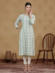 Pastel Green Geometric Printed Straight Kurta