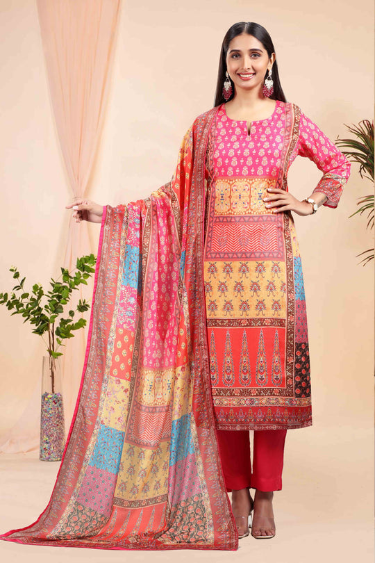 Multicolor Cotton A Line Printed Kurta Pant Suit Set for women