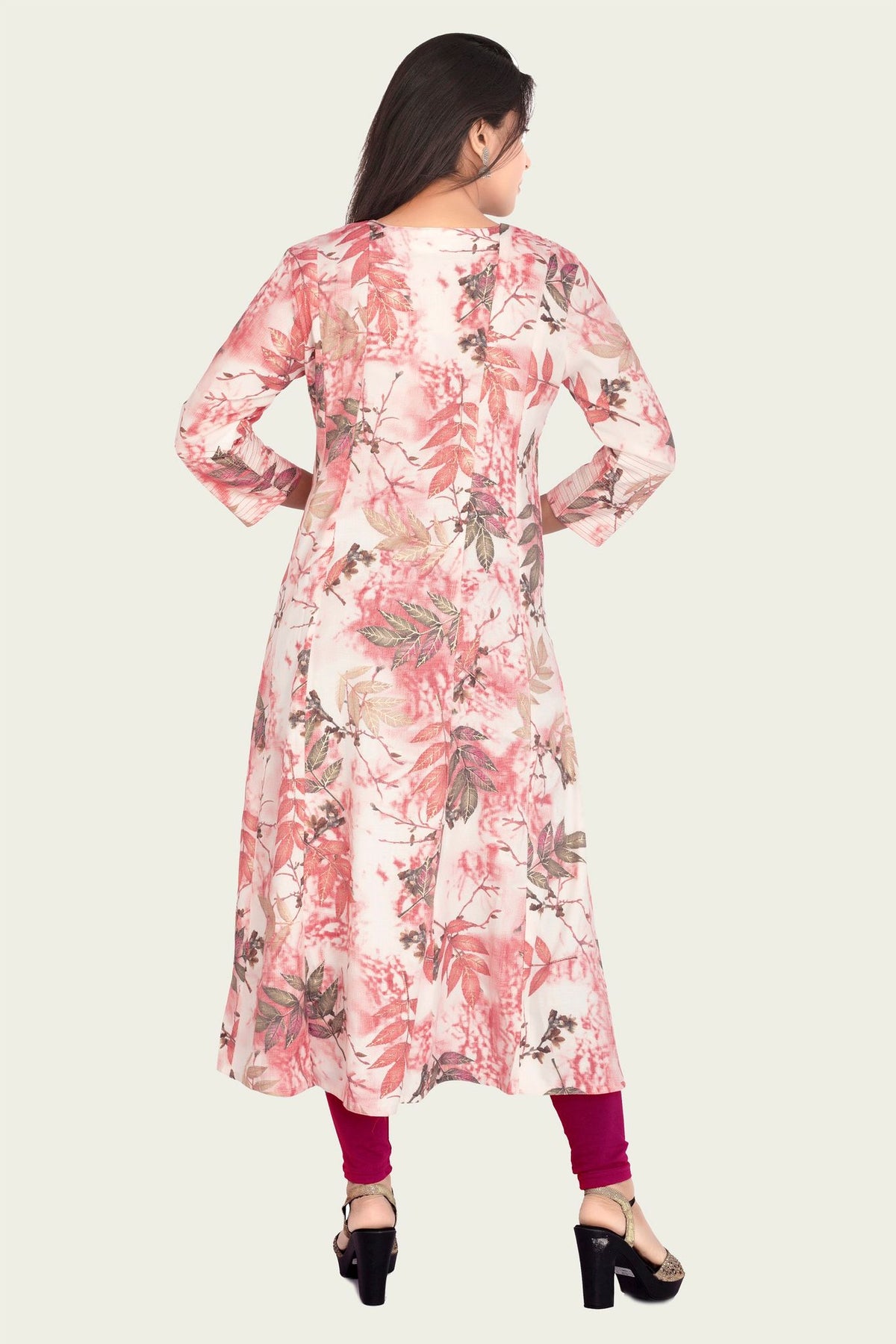 Irha Black & Pink Printed Rayon A Line Kurta