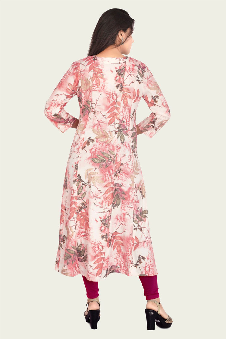 Irha Black & Pink Printed Rayon A Line Kurta