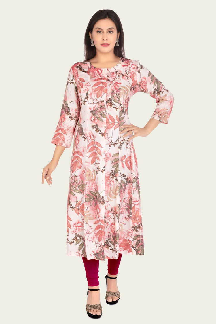 Irha Black & Pink Printed Rayon A Line Kurta