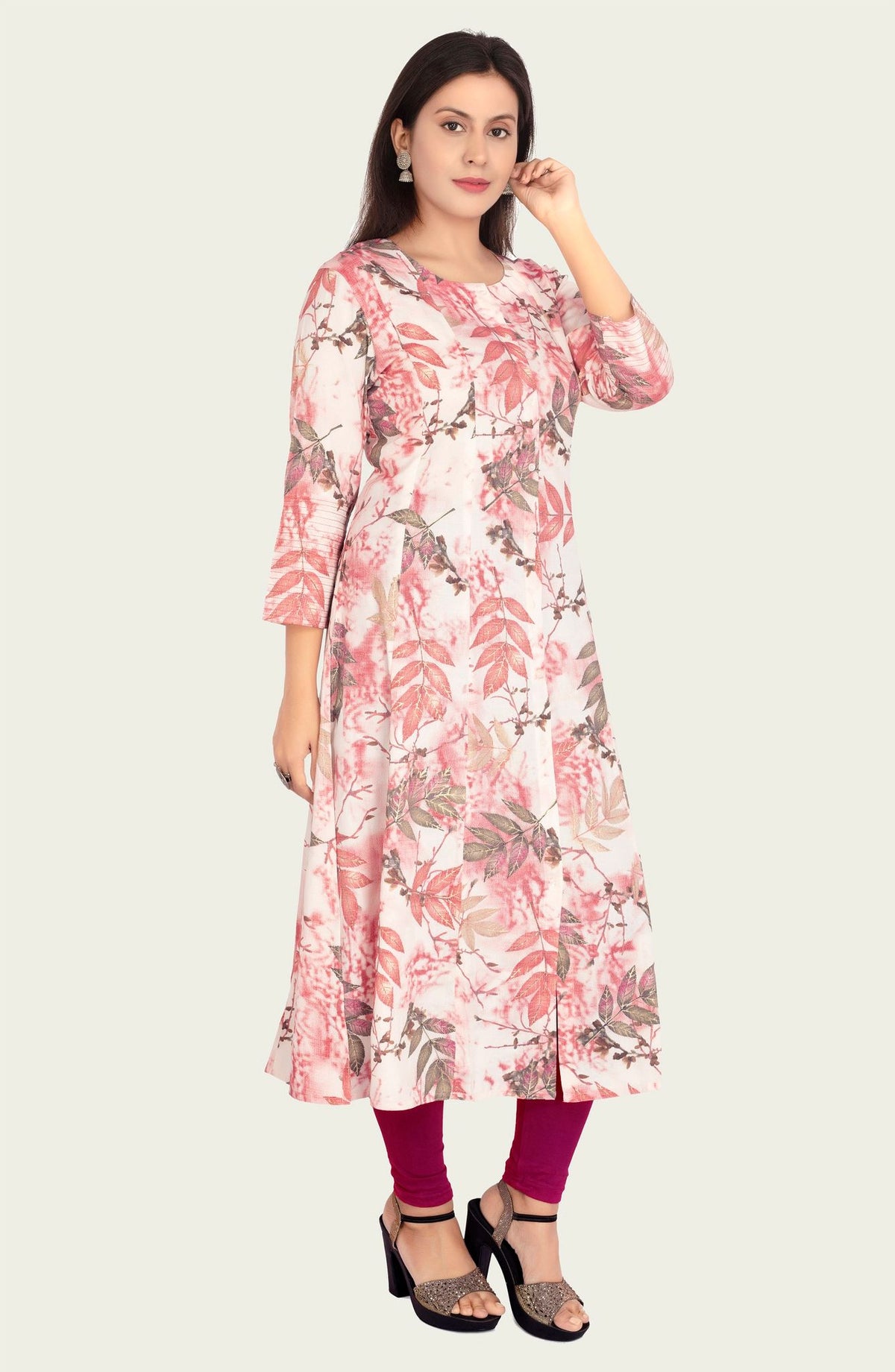 Irha Black & Pink Printed Rayon A Line Kurta