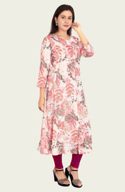 Irha Black & Pink Printed Rayon A Line Kurta