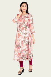 Irha Black & Pink Printed Rayon A Line Kurta