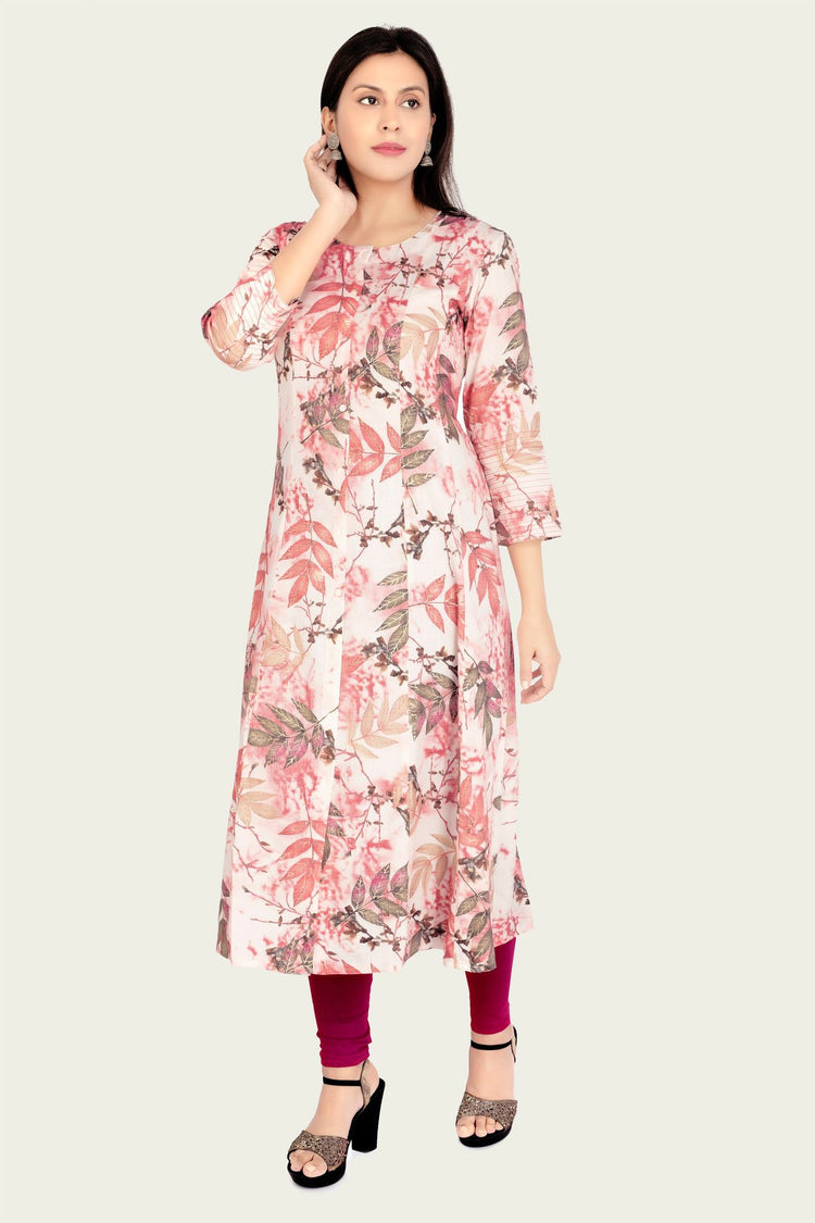 Irha Black & Pink Printed Rayon A Line Kurta