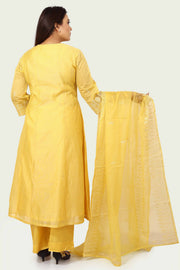 Hadiya Yellow Chanderi Printed & Emb  A-Line Suit Set