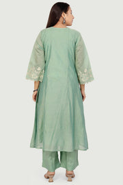 Hadiya Light Pista Chanderi Printed & Emb A-Line Suit Set