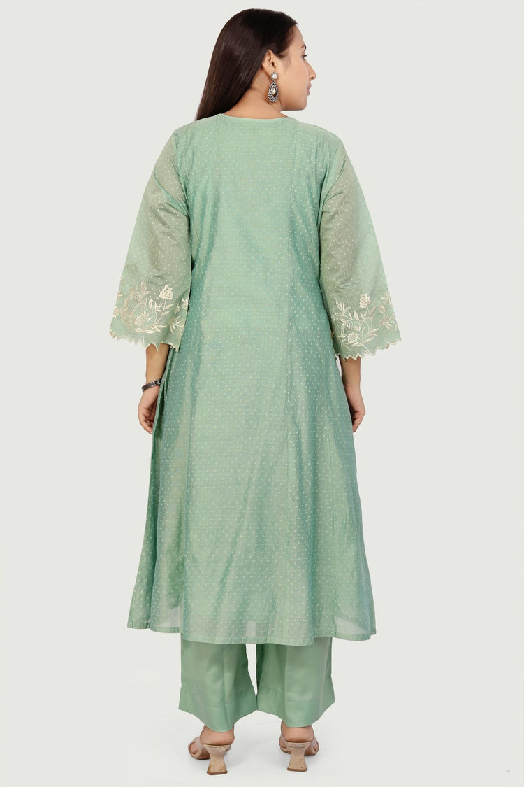 Hadiya Light Pista Chanderi Printed & Emb A-Line Suit Set