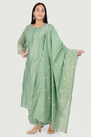 Hadiya Light Pista Chanderi Printed & Emb A-Line Suit Set