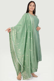Hadiya Light Pista Chanderi Printed & Emb A-Line Suit Set