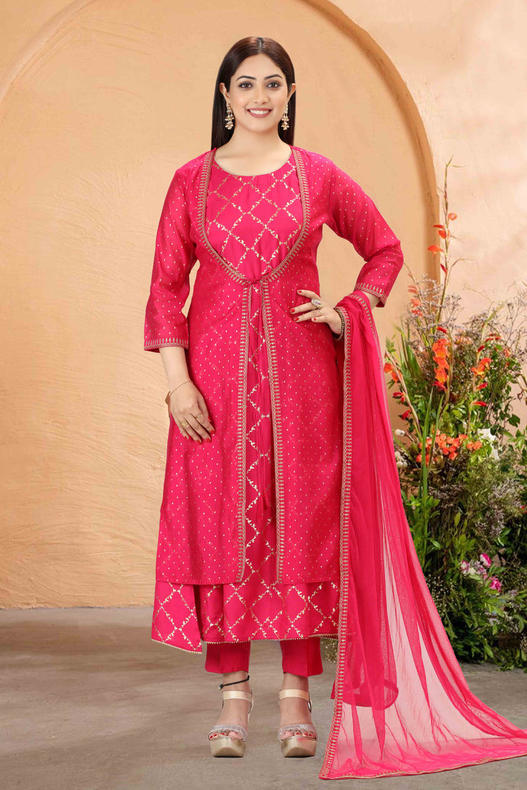 Hara Rani Pink Chanderi Embroidered Suit Set