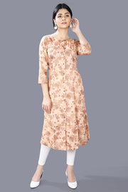 Durnaz Beige Cotton A-Line Kurta