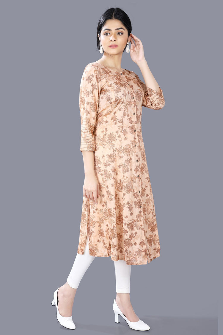 Durnaz Beige Cotton A-Line Kurta