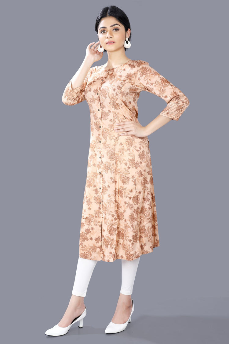 Durnaz Beige Cotton A-Line Kurta