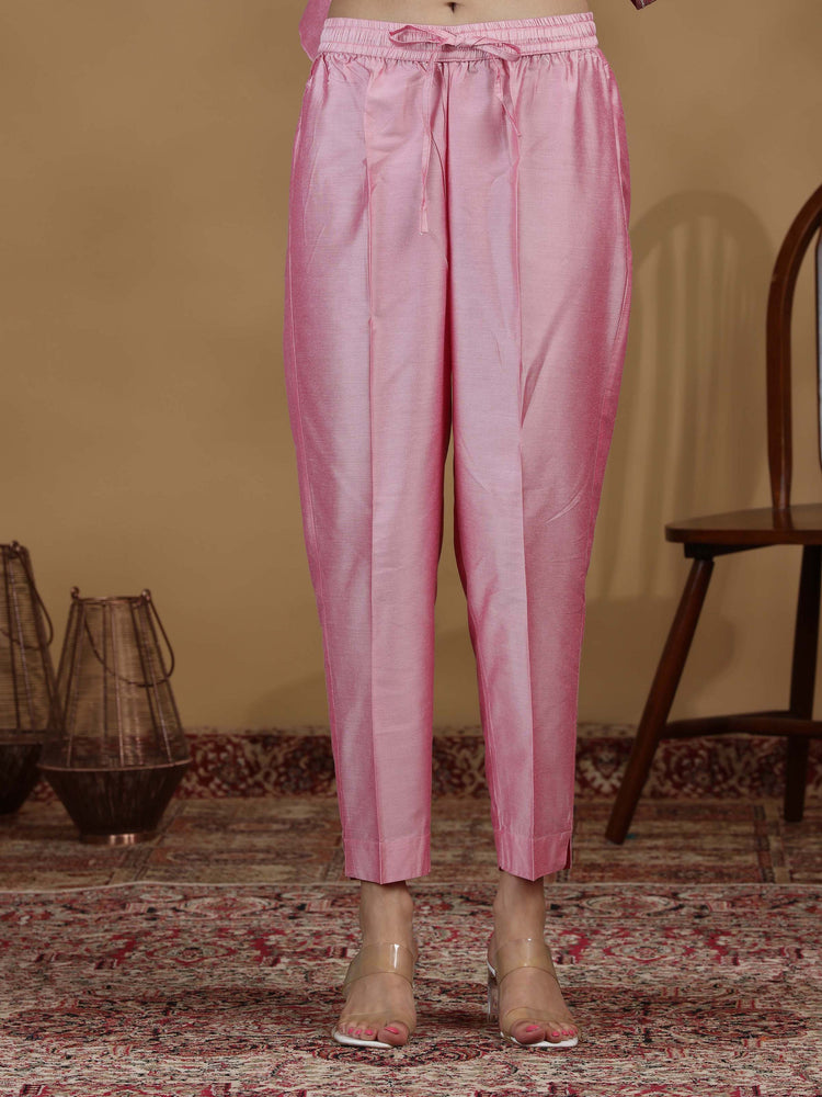 Baby Pink Embroidered Kurta Set with Organza Dupatta