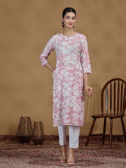 Light Purple Floral Printed Cotton Kurta