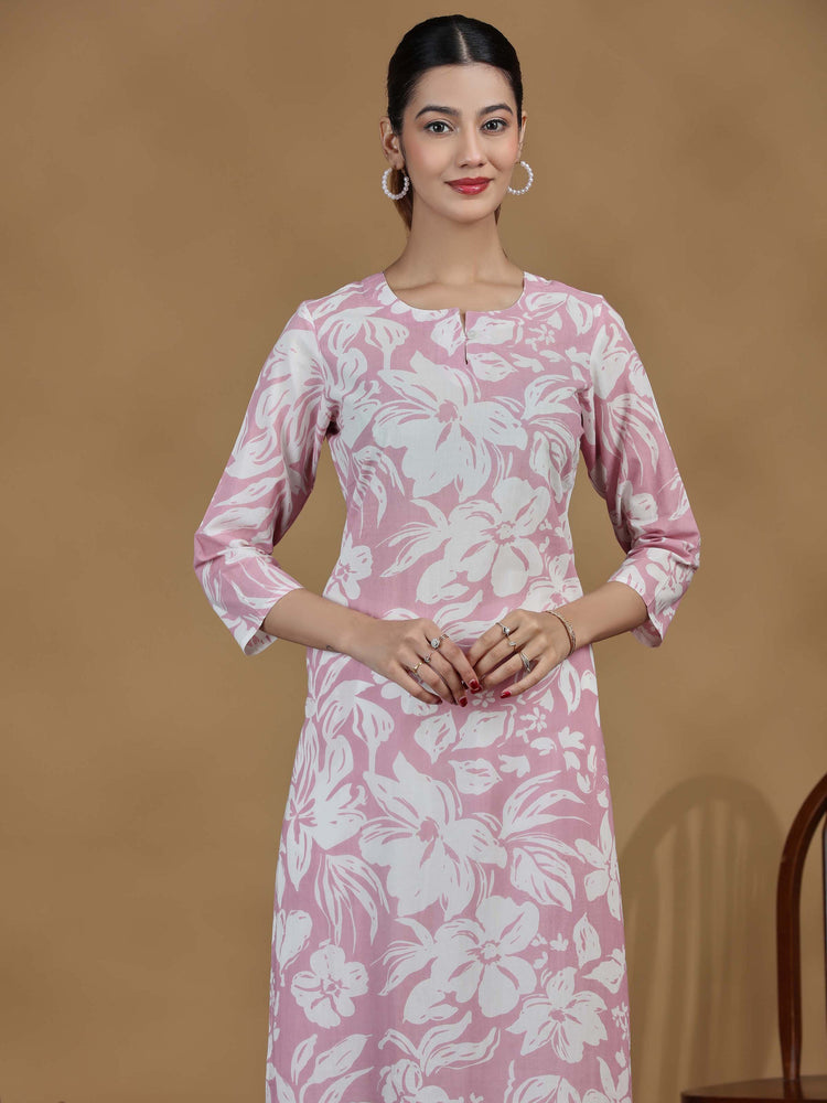 Light Purple Floral Printed Cotton Kurta