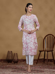 Light Purple Floral Printed Cotton Kurta