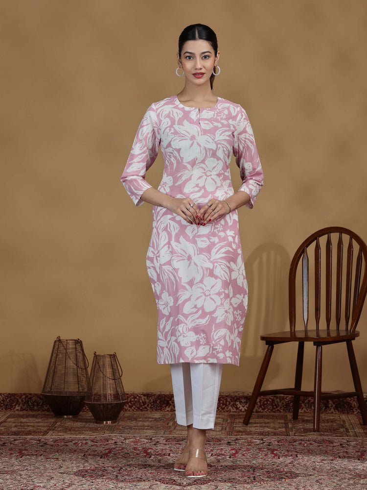 Light Purple Floral Printed Cotton Kurta