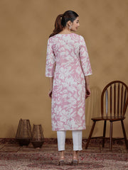 Light Purple Floral Printed Cotton Kurta