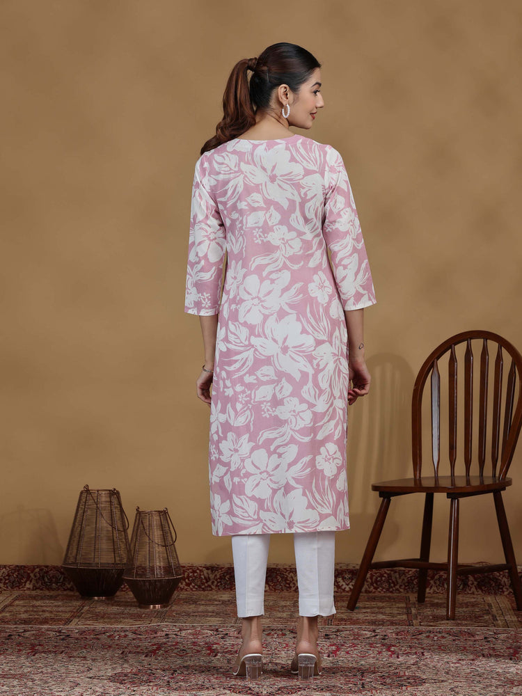 Light Purple Floral Printed Cotton Kurta
