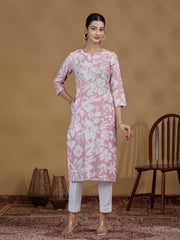 Light Purple Floral Printed Cotton Kurta