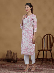 Light Purple Floral Printed Cotton Kurta